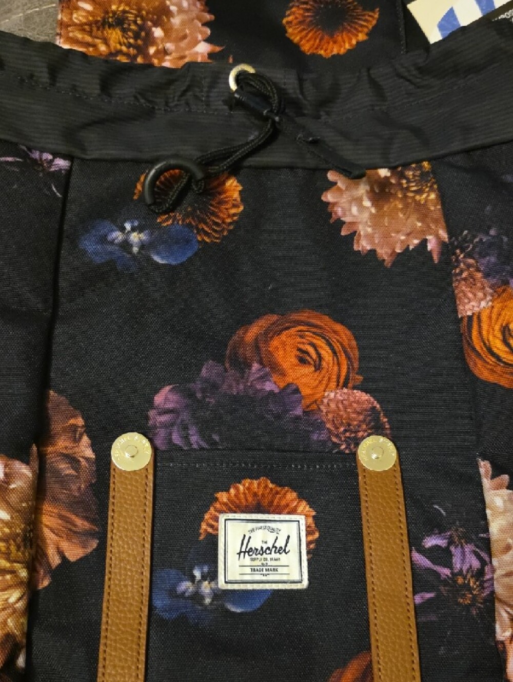 Herschel Floral Black Backpack with Brown Straps - Picture 6 of 6